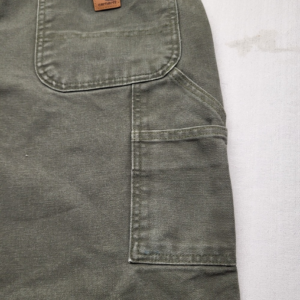 Carhartt Canvas Work Pants Mens Actual 36/33 Green Relaxed Carpenter Distressed - Picture 16 of 16